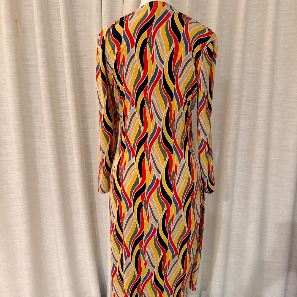J.Crew 2 Faux Wrap Dress Multicolor Abstract Brunch Resort Knee Length Tie Waist - Picture 16 of 16